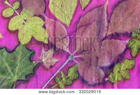 Seamless Botanical Print With Leaf Prints On Natural Silk. Hand-drawn Illustration.