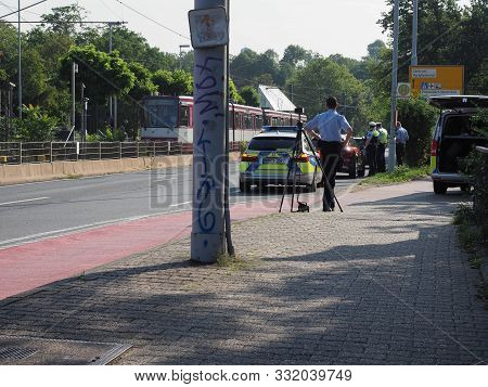 Police With Speed Camera In Duesseldorf