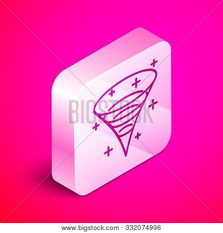 Isometric Black Hole Icon Isolated On Pink Background. Space Hole. Collapsar. Silver Square Button. 