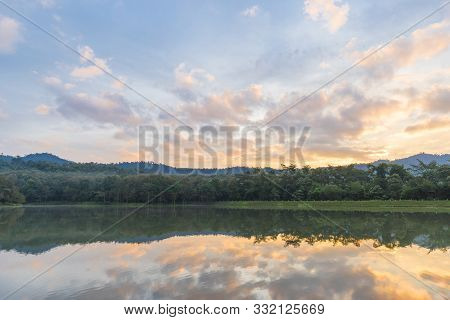 Beautiful Twilight Sky With Lanscape On Morning At Nature And Ecotourism Study Center.