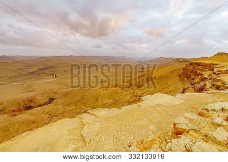 Sunset View Of Makhtesh (crater) Ramon, In The Negev Desert, Southern Israel. It Is A Geological Lan