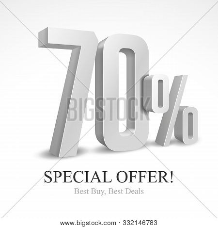 70 Off Special Offer Silver 3d Digits Banner, Template Seventy Percent. Sale, Discount. Grayscale, M