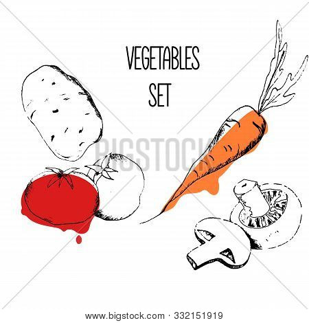 Set Of Vegetables, Hand Drawn Icons Sketch Style
