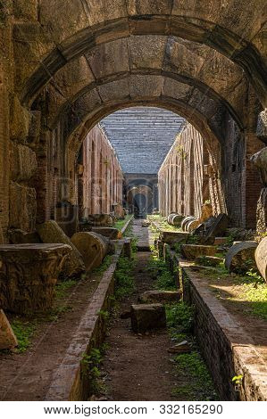 Underground Ruins Of An Ancient Amphitheater In Santa Maria Capua Vetere In Campania In Italy