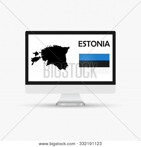 Computer Monitor With A Flag And Map Country Estonia.