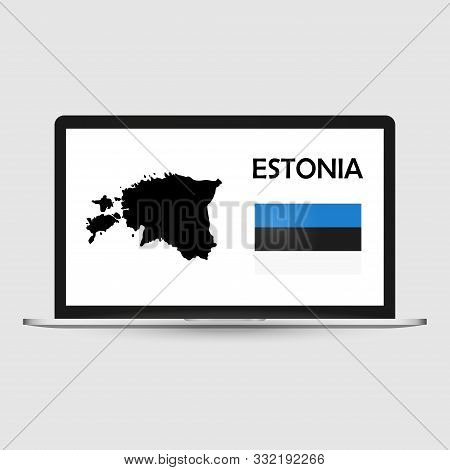 Computer Monitor With A Flag And Map Country Estonia.