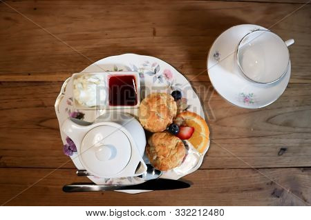 Scone Or Scone With Fruit ,whipping Cream In Top View