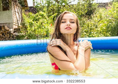 Wet Model Takes A Shower And Swims In Clothes, Wet Clothing, Wet Look Womens, Sauna And Swimming Poo