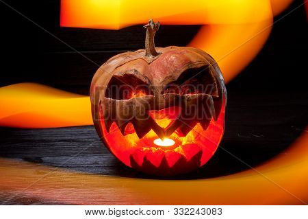 Halloween Pumpkin Head Jack Lantern With Scary Evil Faces Spooky Holiday