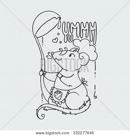 Yumm. Rat Chef With A Spoon. Cute Kitchen Mouse