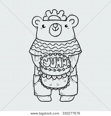 Yumm. Cute Chef Bear With A Beautiful Cake. Teddy And Sweet Dessert