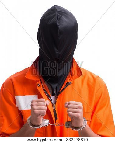 Handcuffed handsome businessman isolated on white background