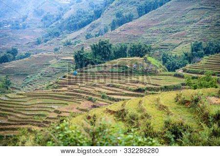 Beautiful Shot Of Sapa And The Surrounding Mountains In North Vietnam During A Overcast Day In Autum