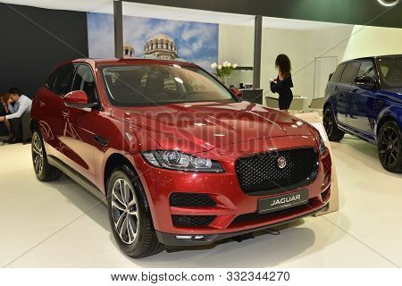 Sofia, Bulgaria - October 11, 2019: Jaguar F-pace 30D Awd At Sofia Motor Show