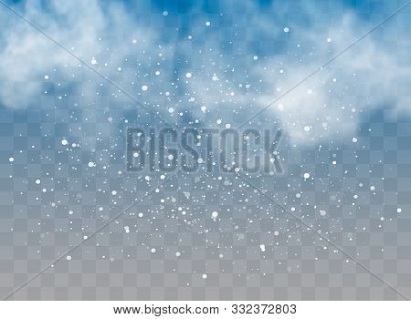 Falling Snow On A Transparent Background. Snow Clouds Or Shrouds. Fog, Snowfall. Abstract Snowflake 