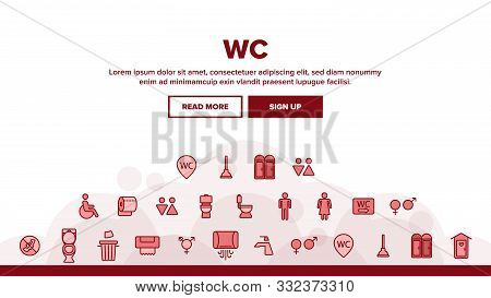 Wc, Public Bathroom, Toilet Vector Linear Icons Set. Using General, Lavatory, Restroom Contour Desig