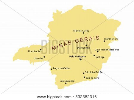 The Minas Gerais State Map With Some Cities Labels
