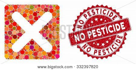 Mosaic Close And Distressed Stamp Seal With No Pesticide Caption. Mosaic Vector Is Composed From Clo
