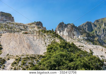 White Carrara Marble Quarry In The Apuan Alps (alpi Apuane). Tuscany, Italy, Europe