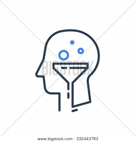 Human Head Profile And Funnel Line Icon, Cognitive Psychology Or Psychiatry Concept, Decision Making