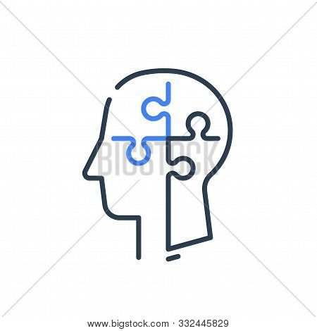 Human Head Profile And Jigsaw Puzzle, Cognitive Psychology Or Psychiatry Therapy Concept, Mental Hea