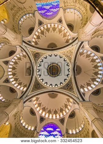 October 30, 2019. Istanbul. View Of The Dome Inside Of Istanbul Camlica Mosque. Camlica Mosque Turki