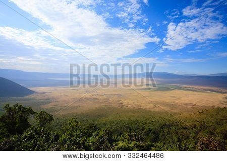 Ngorongoro Crater Aerial View, Tanzania, Africa. Tanzania Landscape