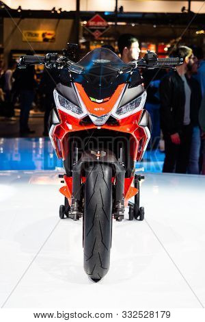 Rho Fieramilano, Milan Italy - November 07, 2019 Eicma Expo. Moto Guzzi Presents Its Model Aprilia R