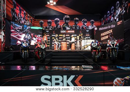 Rho Fieramilano, Milan Italy - November 07, 2019 Eicma Expo. Dominic Schmitter Is Interviewed At The