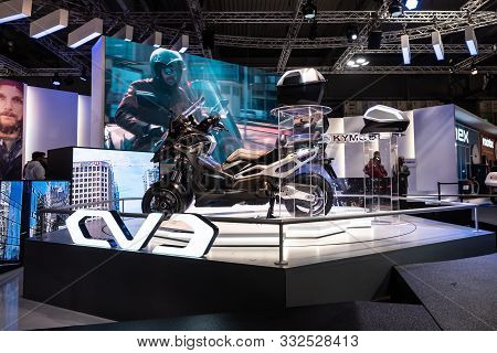 Rho Fieramilano, Milan Italy - November 07, 2019 Eicma Expo. Kymco Exhibit Their Model Cv3 Modular M