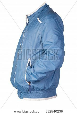 Sports Jacket Isolated On A White Background. Windbreaker Jacket Front Side View. Sporty Style