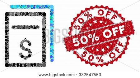 Mosaic Price Copy And Corroded Stamp Seal With 50 Percent Off Caption. Mosaic Vector Is Designed Wit
