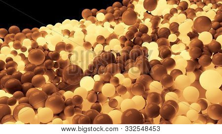 Beautiful Shiny Balls Of Different Colors And Sizes Completely Cover The Surface. Some Spheres Glow.
