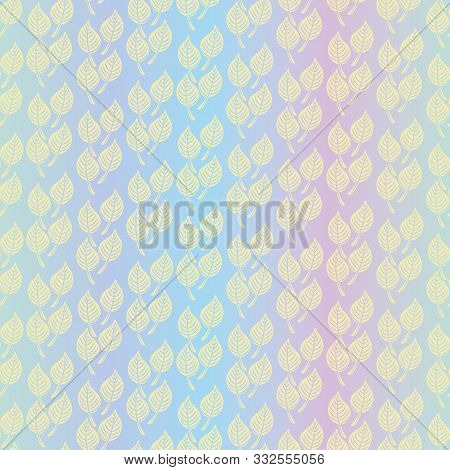 A Seamless Vecctor Pattern With Vertical Leaves Stripes On A Pastel Rainbow Background. Girly Surfac