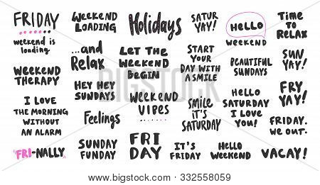 Friday, Holidays, Friday, Vacation, Feelings, Weekend, Vibes. Vector Hand Drawn Illustration Collect