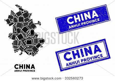 Mosaic Anhui Province Map And Rectangle Stamps. Flat Vector Anhui Province Map Mosaic Of Random Rota