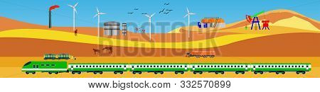 Panoramic Vector Illustration Of Countryside In Autumn Season