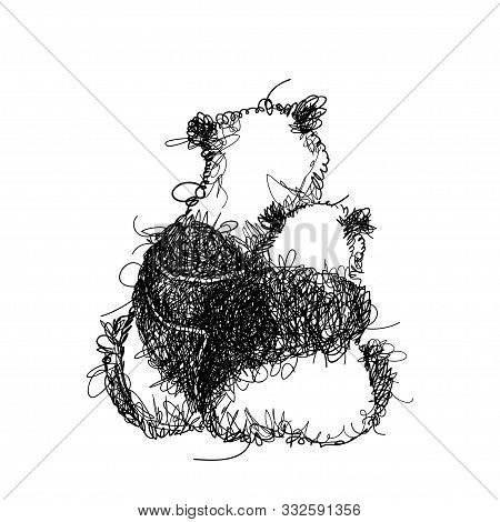 Vector Drawing Of Chaos Scribble Panda Couple In Love In Black Isolated On White Background. Romanti