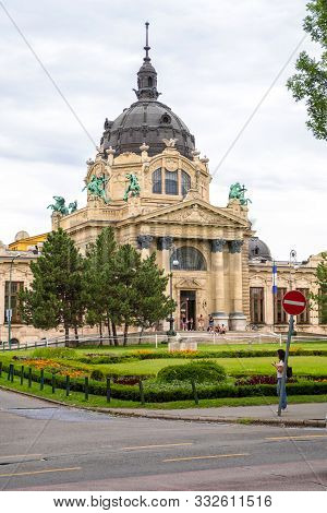 Budapest, Hungary - August 8, 2019: Szechenyi Furdo The Famous Szechenyi Thermal Baths In Budapest, 