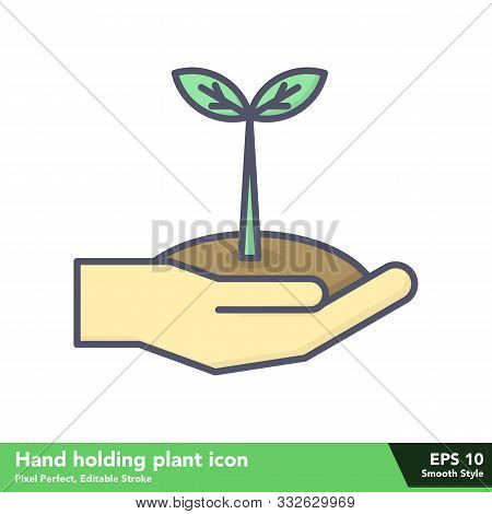 Hand Holding Plant Icon In Smooth Style, With Pixel Perfect And Editable Stroke Eps 10
