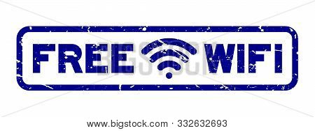 Grunge Blue Free Wifi With Icon Square Rubber Seal Stamp On White Background