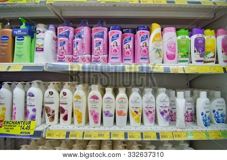 Kajang, Malaysia - 28 May 2019: Shelves With Variety Of Hair And Bodycare Products Display In Superm