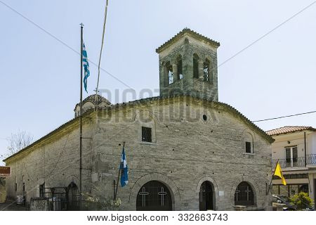 Afytos, Kassandra,  Greece - March 31, 2019: Orthodox Church In The Historical Town Of Afytos, Kassa