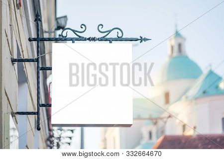 Empty White Advertising Signboard On The Background Of The City, Mock Up