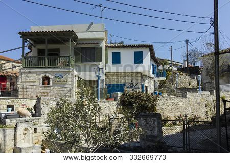 Afytos, Kassandra,  Greece - March 31, 2019: Old Houses And Streets In The Historical Town Of Afytos
