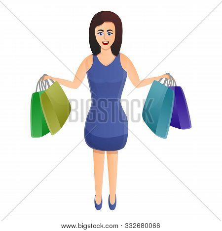 Smiling Woman After Shopping Icon. Cartoon Of Smiling Woman After Shopping Vector Icon For Web Desig