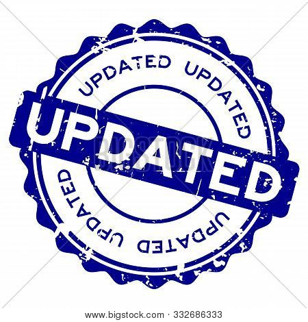 Grunge Blue Updated Word Round Rubber Seal Buiness Stamp On White Background