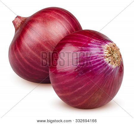 Isolated Onions. Two Whole Red Onion Isolated On White Background With Clipping Path