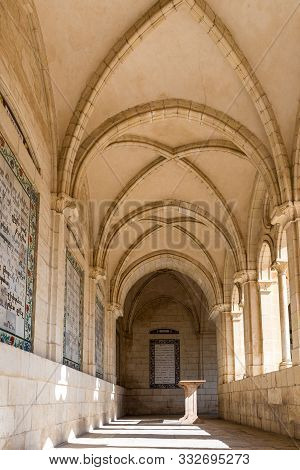Jerusalem, Israel, November 02, 2019 : The Inner Passage Of Monastery Carmel Pater Noster Located On