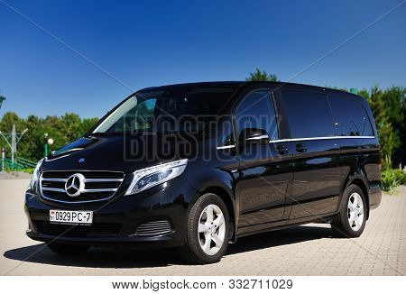 Belarus, Brest - June 03, 2019: Mercedes-benz V-class, Front View. Photographing A Modern Car In The